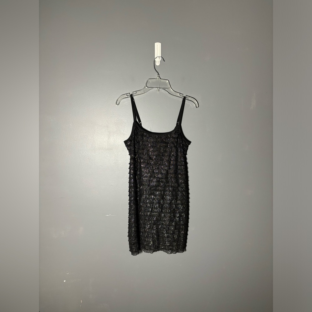 Free People Black Metallic Ruffle Tank Top Spaghetti Strap Size XS - Picture 2 of 4